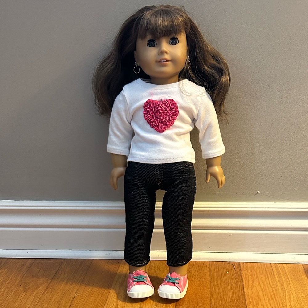 Heart Sweater American Girl Doll with Black Pants